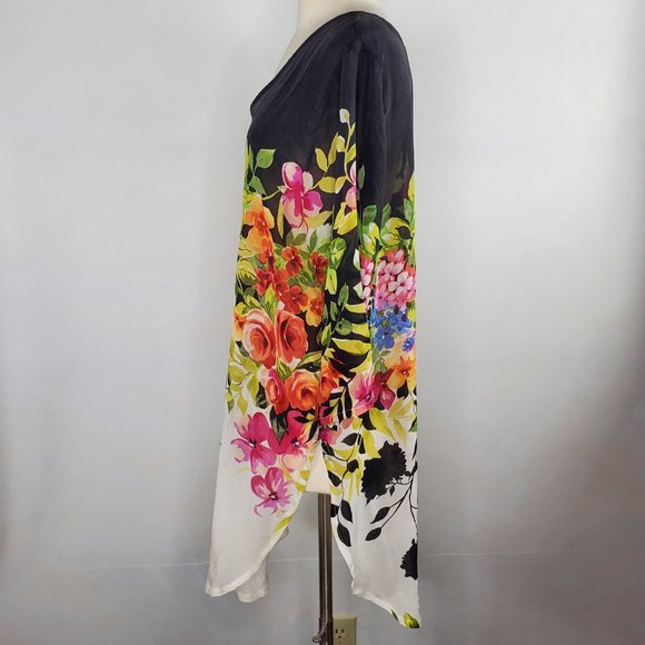JOHNNY WAS Black Floral Sheer Tunic M EUC - Picture 2 of 5